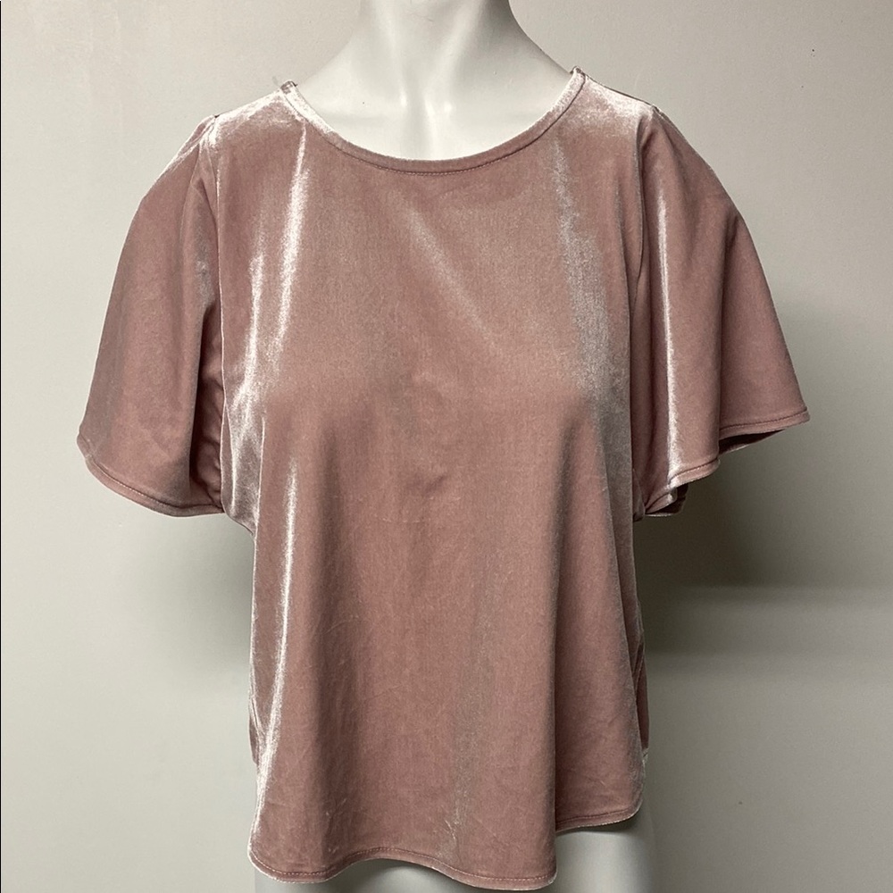 MADEWELL Boxy Pink Flutter Sleeve Velour like Blouse